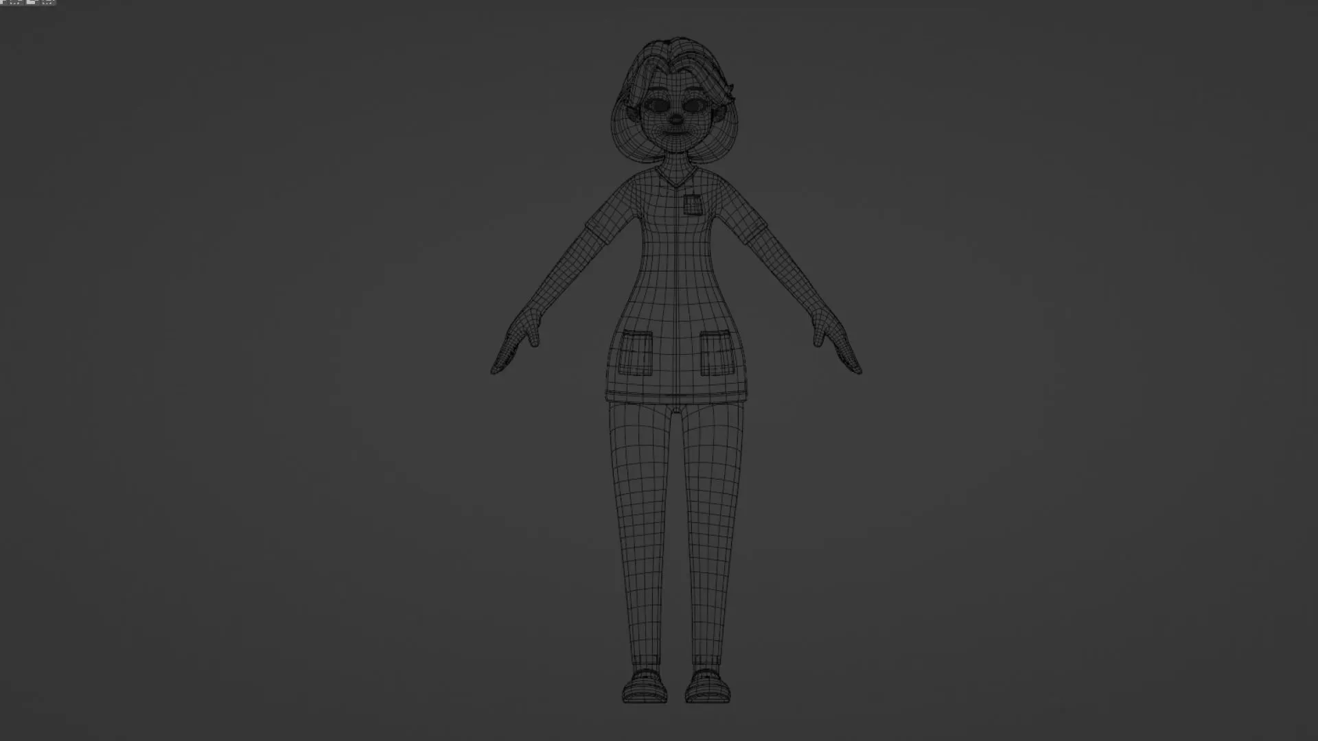 Cartoon Nurse Woman low-poly quad topology wireframe mesh
